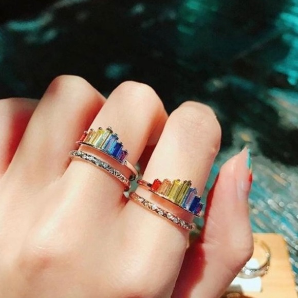 Jewelry - 🌈 Rose Gold Plated Adjustable Rainbow Ring